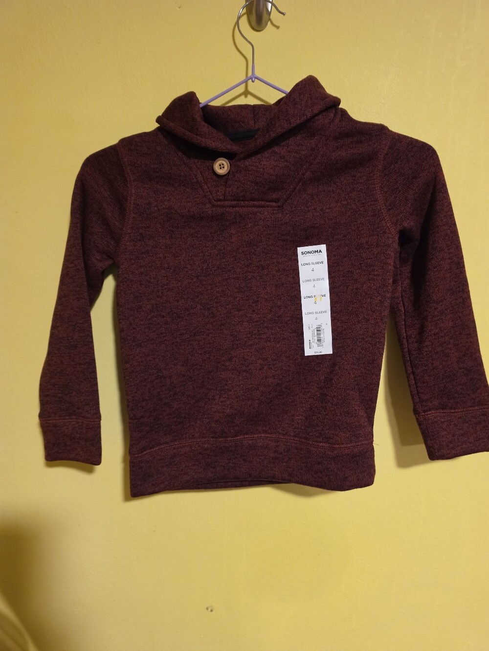 NWT Sonoma Boys Size 4 Marled Knit Burgundy Pullover Sweater Fold Over Collar